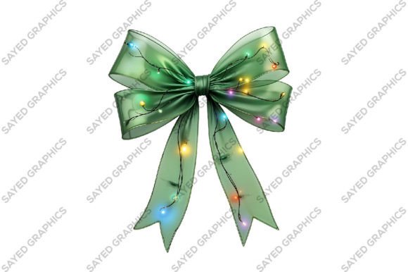 Christmas Lights Coquette Green Bow PNG