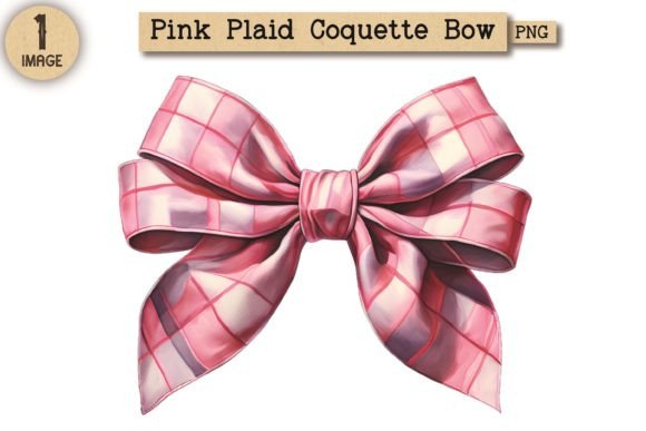 Pink Plaid Coquette Bow Clipart PNG 1