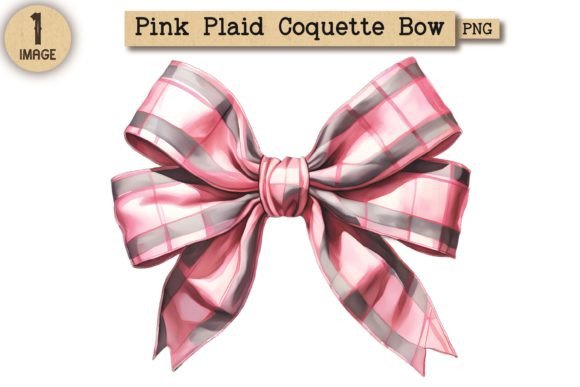 Pink Plaid Coquette Bow Clipart PNG 3