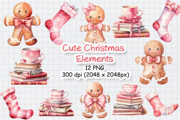 Pink Watercolor Christmas Elements: A Nostalgic Touch for Holiday Designs