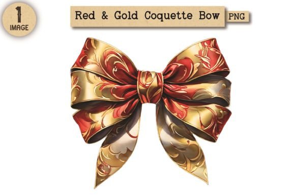 Red and Gold Coquette Bow PNG Clipart 1