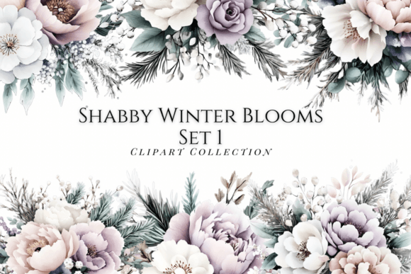 Shabby Winter Blooms Clipart Set 1: Elevate Your Creative Projects with Vintage Elegance