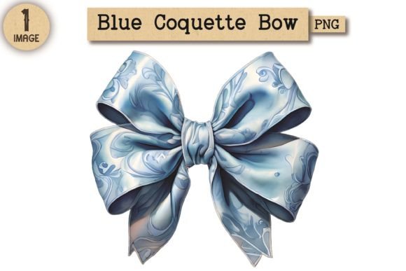 Vintage Blue Coquette Bow PNG 4