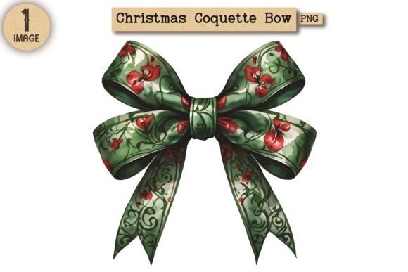 Vintage Christmas Coquette Bow PNG 13