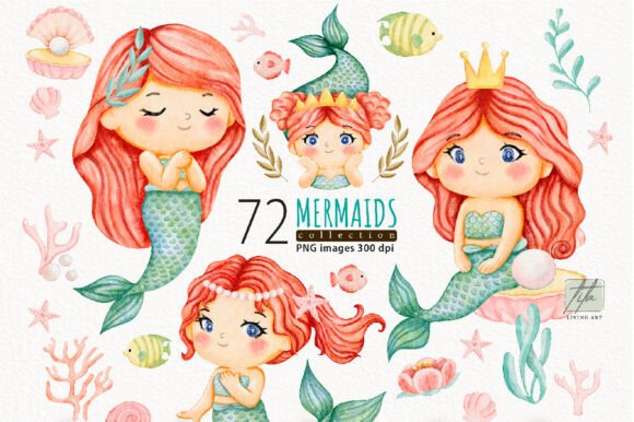 Watercolor Mermaid Clipart