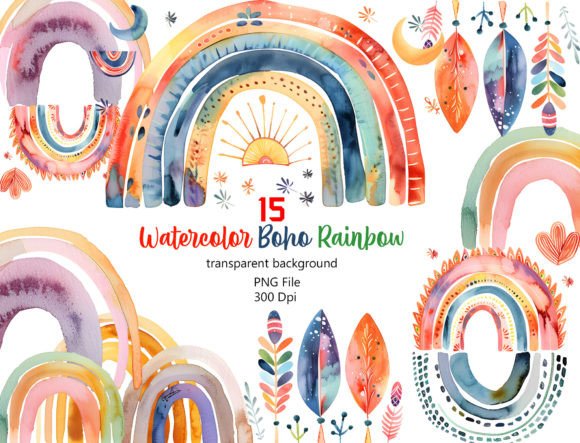Whimsical Watercolor Boho Rainbow Set